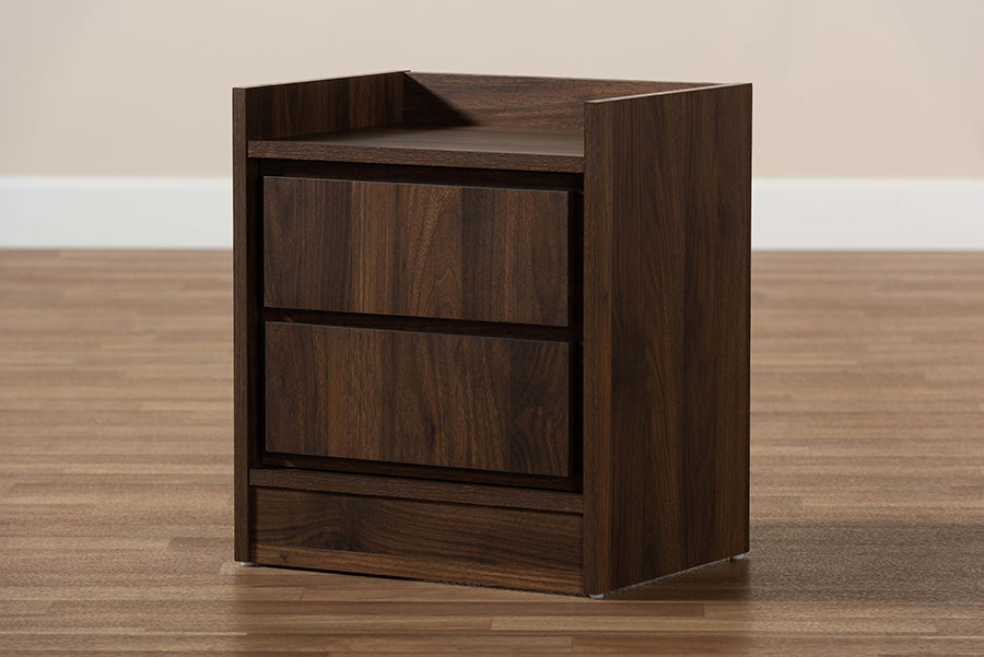 Baxton Studio Hale Modern and Contemporary Walnut Brown Finished Wood 1-Door Nightstand