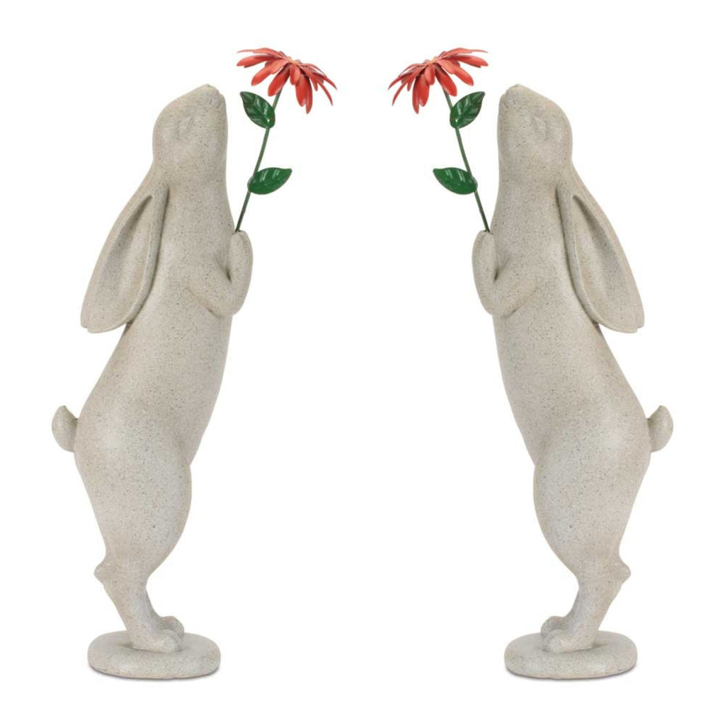 Rabbit with Flower Statue (Set of 2)