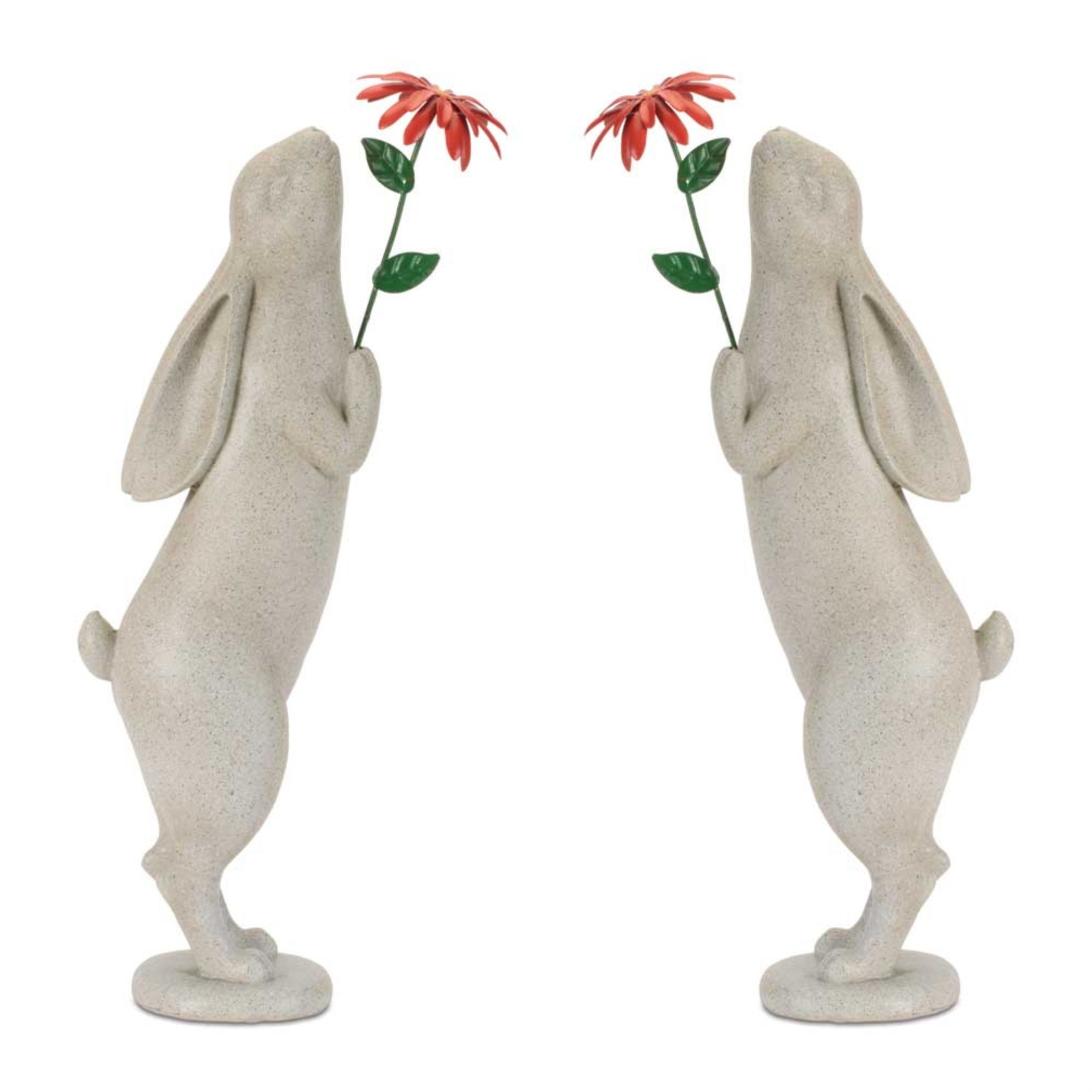 Rabbit with Flower Statue (Set of 2)