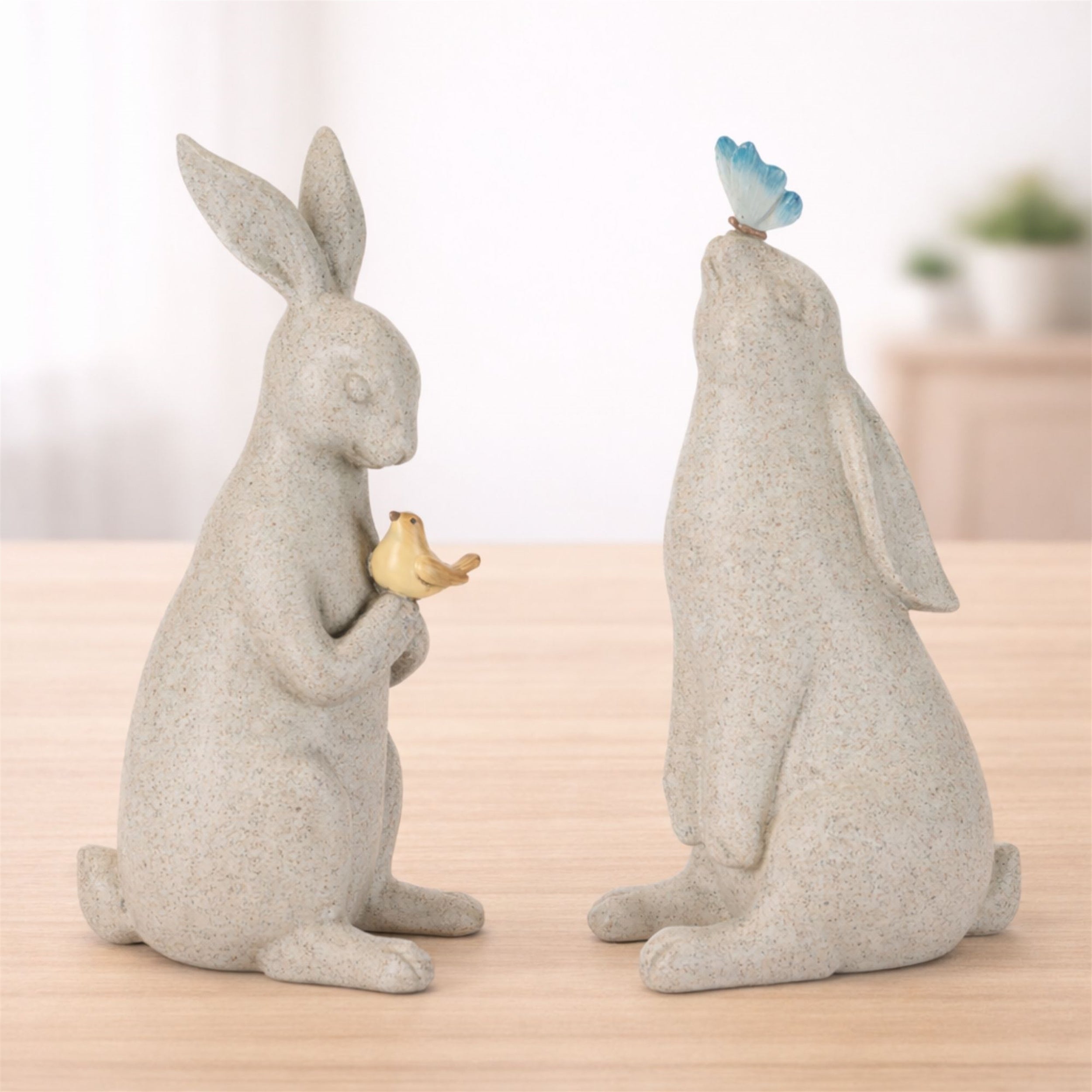 Rabbit with Bird and Butterfly Figurine (Set of 2)