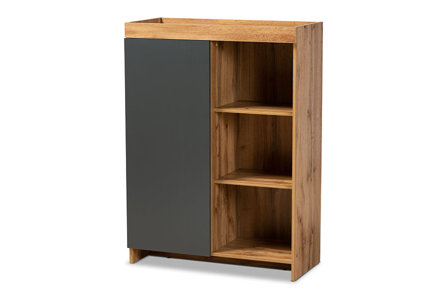Baxton Studio Caspian Modern and Contemporary Two-Tone Grey and Oak Brown Finished Wood Shoe Cabinet
