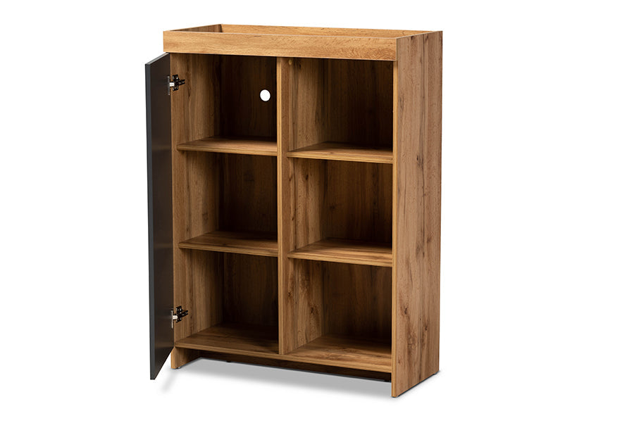 Baxton Studio Caspian Modern and Contemporary Two-Tone Grey and Oak Brown Finished Wood Shoe Cabinet