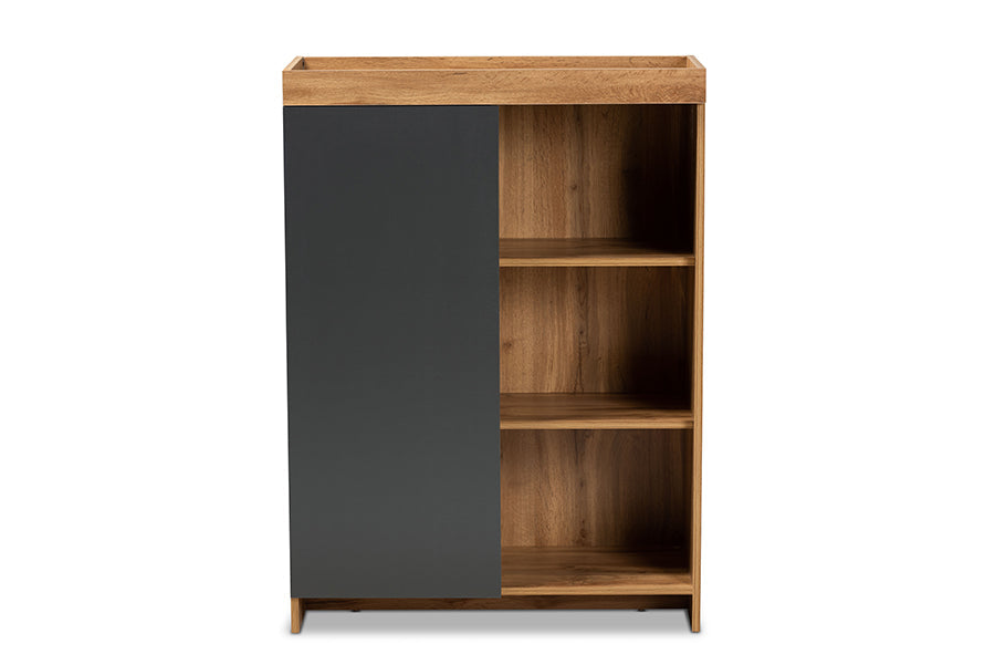 Baxton Studio Caspian Modern and Contemporary Two-Tone Grey and Oak Brown Finished Wood Shoe Cabinet
