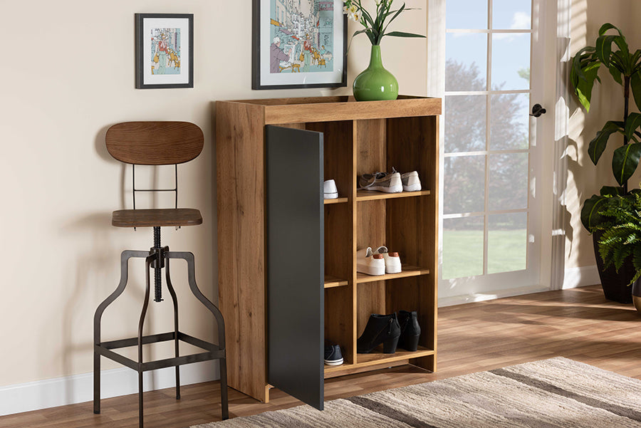 Baxton Studio Caspian Modern and Contemporary Two-Tone Grey and Oak Brown Finished Wood Shoe Cabinet
