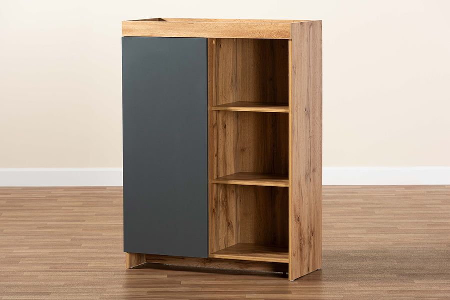 Baxton Studio Caspian Modern and Contemporary Two-Tone Grey and Oak Brown Finished Wood Shoe Cabinet