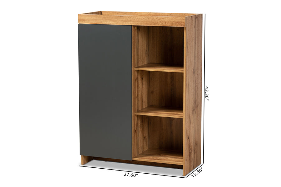 Baxton Studio Caspian Modern and Contemporary Two-Tone Grey and Oak Brown Finished Wood Shoe Cabinet