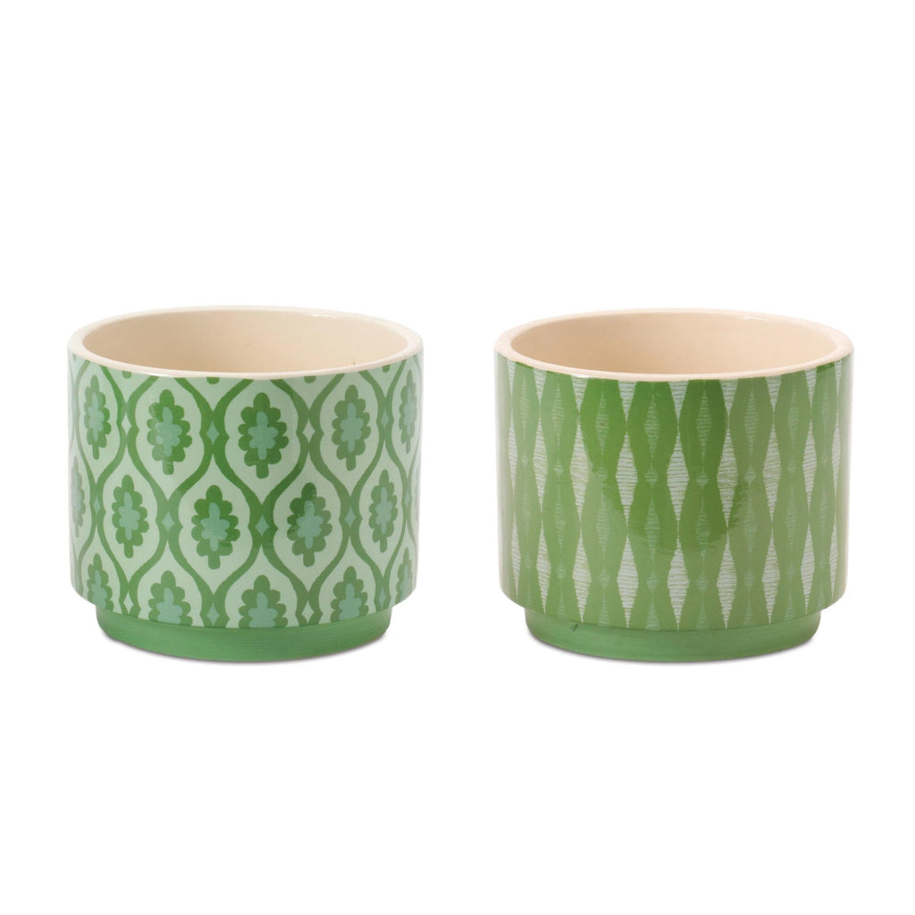 Geometric Patterned Dolomite Planter (Set of 2)