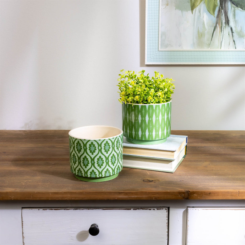 Geometric Patterned Dolomite Planter (Set of 2)