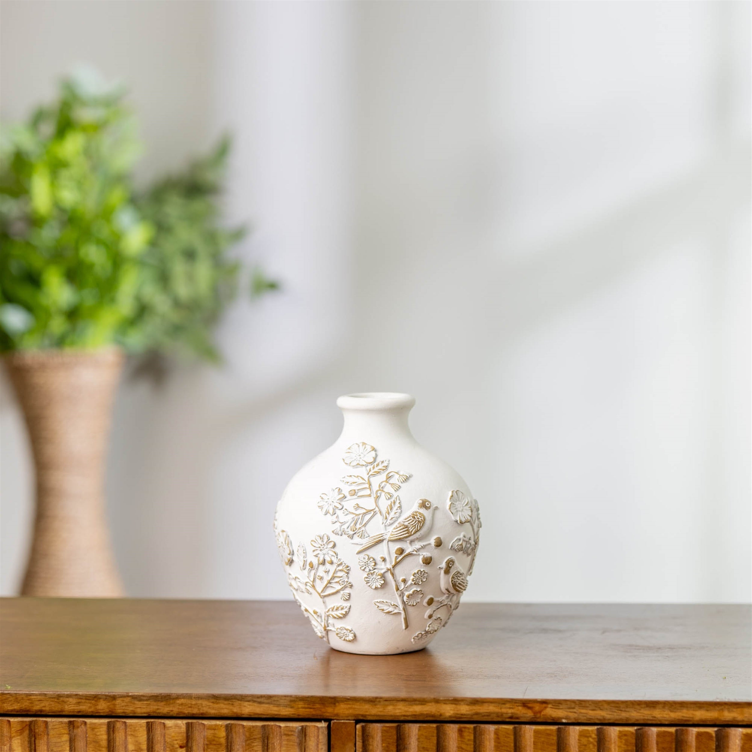 Embossed Bird Floral Vase
