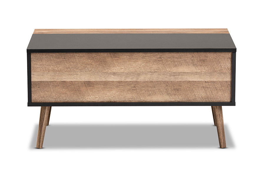 Baxton Studio Jensen Modern and Contemporary Two-Tone Black and Rustic Brown Finished Wood Lift Top Coffee Table with Storage Compartment