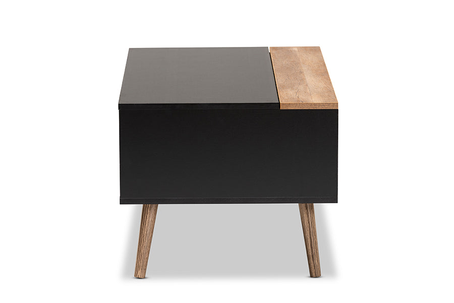 Baxton Studio Jensen Modern and Contemporary Two-Tone Black and Rustic Brown Finished Wood Lift Top Coffee Table with Storage Compartment