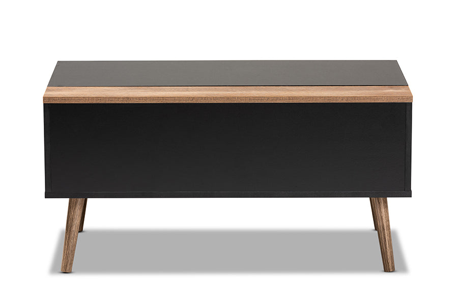 Baxton Studio Jensen Modern and Contemporary Two-Tone Black and Rustic Brown Finished Wood Lift Top Coffee Table with Storage Compartment