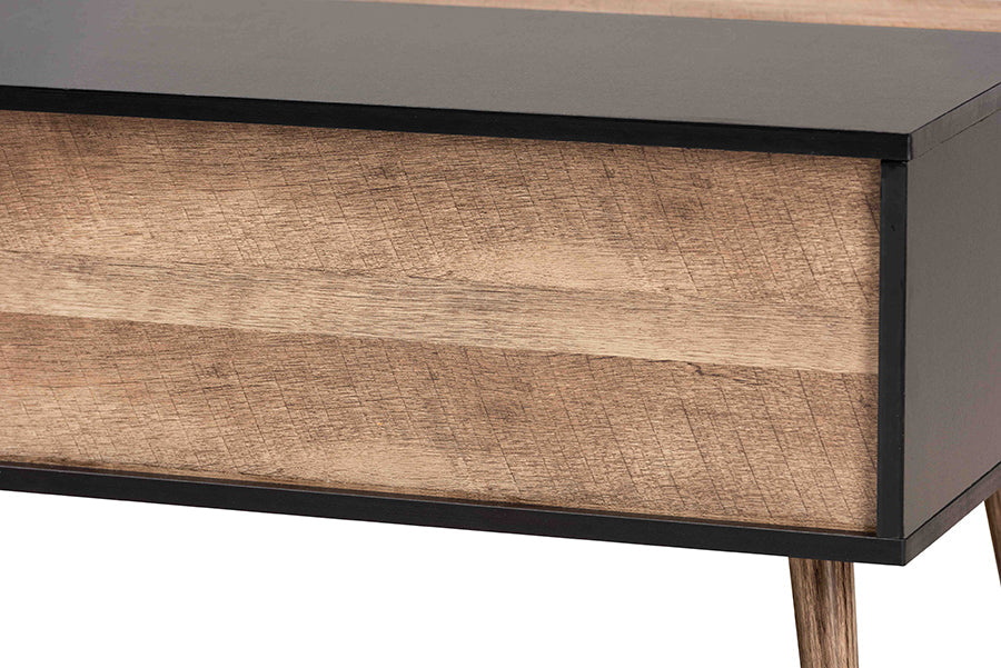 Baxton Studio Jensen Modern and Contemporary Two-Tone Black and Rustic Brown Finished Wood Lift Top Coffee Table with Storage Compartment