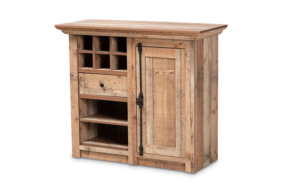 Baxton Studio Albert Modern and Contemporary Farmhouse Rustic Oak Brown Finished Wood 1-Door Dining Room Sideboard Buffet