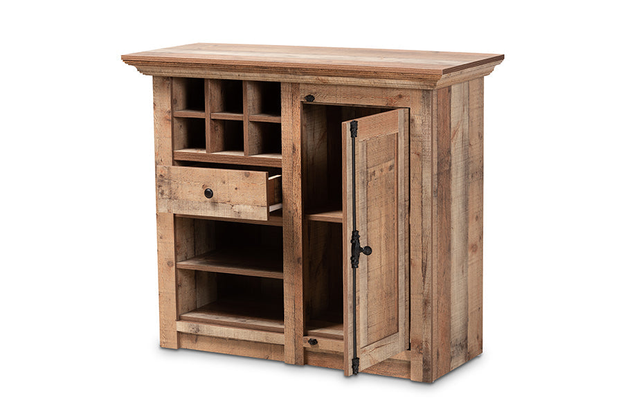 Baxton Studio Albert Modern and Contemporary Farmhouse Rustic Oak Brown Finished Wood 1-Door Dining Room Sideboard Buffet