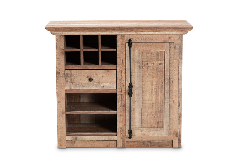 Baxton Studio Albert Modern and Contemporary Farmhouse Rustic Oak Brown Finished Wood 1-Door Dining Room Sideboard Buffet