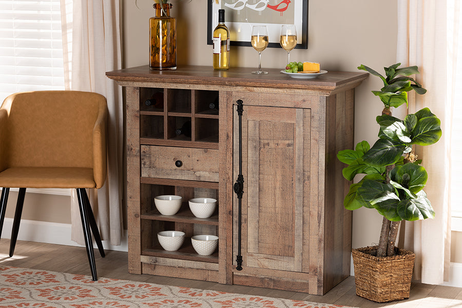 Baxton Studio Albert Modern and Contemporary Farmhouse Rustic Oak Brown Finished Wood 1-Door Dining Room Sideboard Buffet