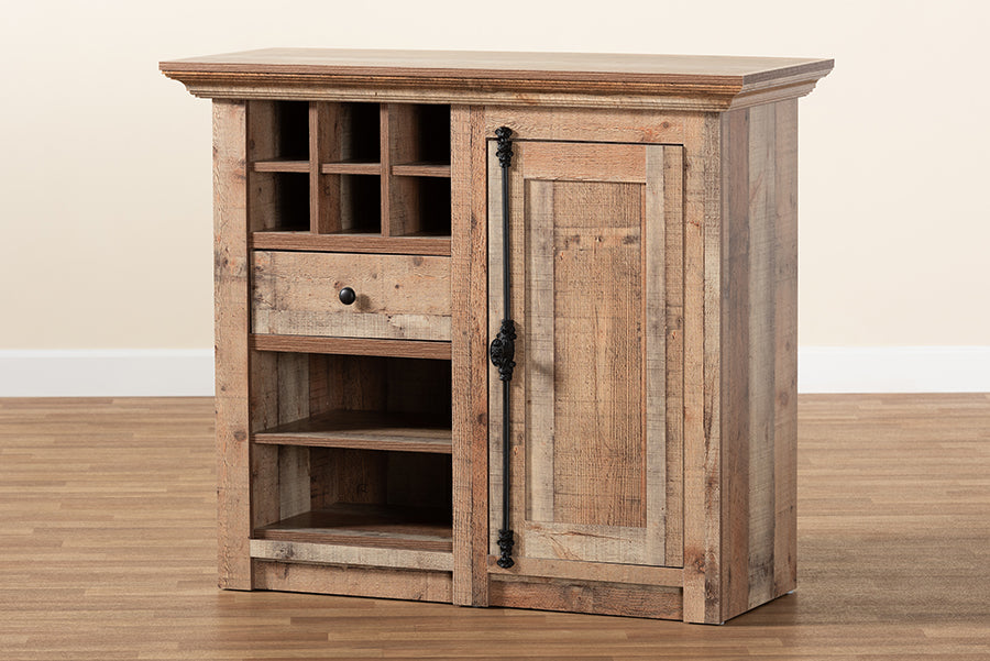 Baxton Studio Albert Modern and Contemporary Farmhouse Rustic Oak Brown Finished Wood 1-Door Dining Room Sideboard Buffet