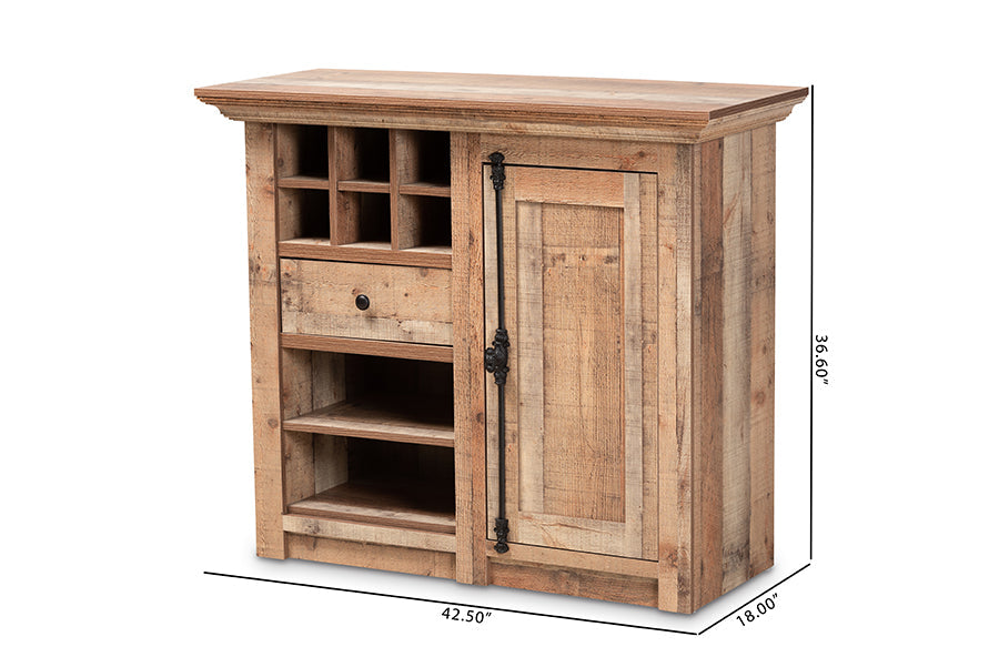 Baxton Studio Albert Modern and Contemporary Farmhouse Rustic Oak Brown Finished Wood 1-Door Dining Room Sideboard Buffet