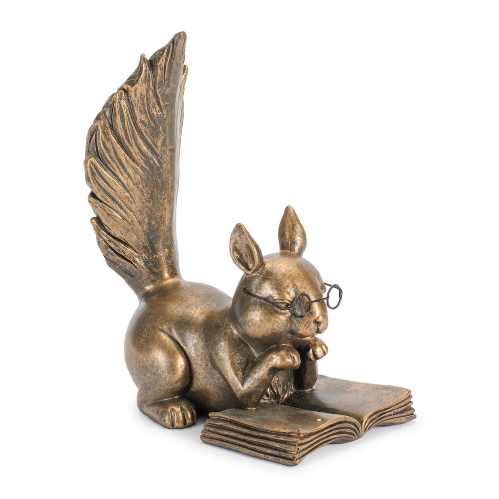 Reading Squirrel Figurine 6"H