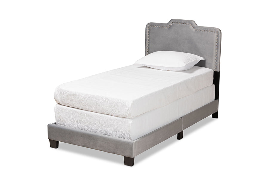 Baxton Studio Benjen Modern and Contemporary Glam Grey Velvet Fabric Upholstered Twin Size Panel Bed
