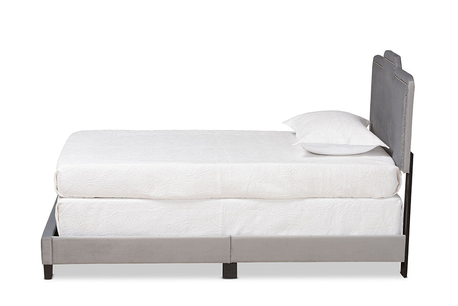 Baxton Studio Benjen Modern and Contemporary Glam Grey Velvet Fabric Upholstered Twin Size Panel Bed