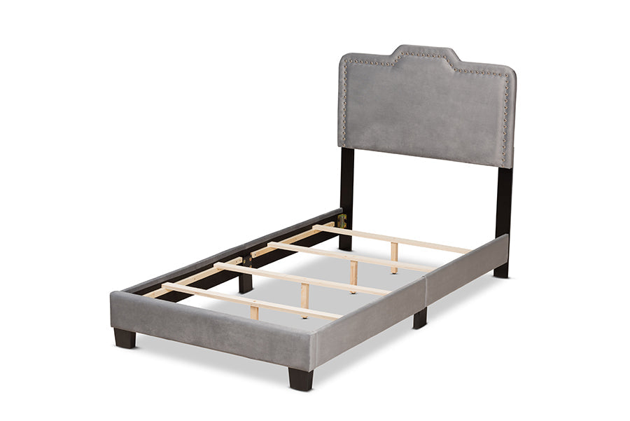 Baxton Studio Benjen Modern and Contemporary Glam Grey Velvet Fabric Upholstered Twin Size Panel Bed