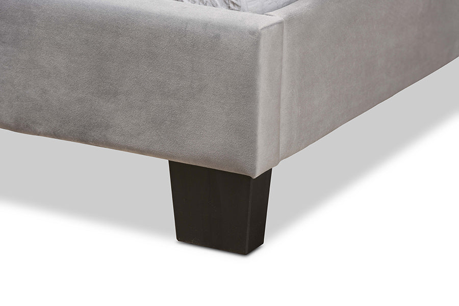 Baxton Studio Benjen Modern and Contemporary Glam Grey Velvet Fabric Upholstered Twin Size Panel Bed