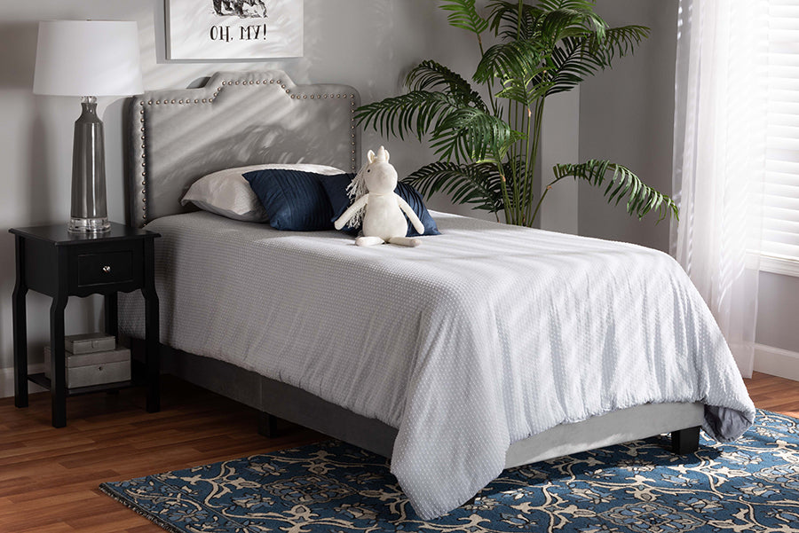 Baxton Studio Benjen Modern and Contemporary Glam Grey Velvet Fabric Upholstered Twin Size Panel Bed