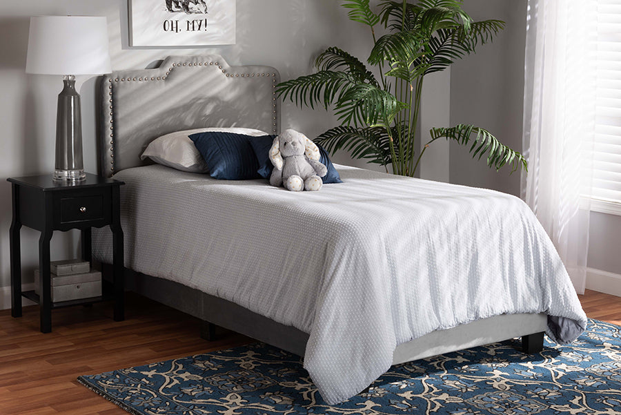 Baxton Studio Benjen Modern and Contemporary Glam Grey Velvet Fabric Upholstered Twin Size Panel Bed