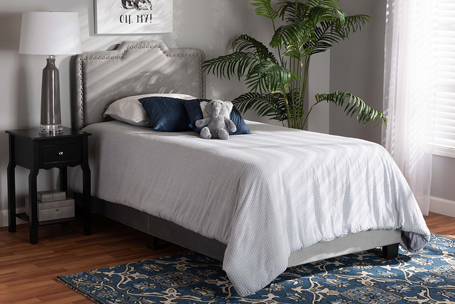Baxton Studio Benjen Modern and Contemporary Glam Grey Velvet Fabric Upholstered Twin Size Panel Bed