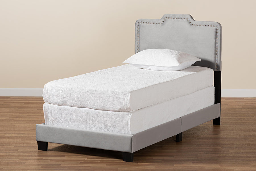 Baxton Studio Benjen Modern and Contemporary Glam Grey Velvet Fabric Upholstered Twin Size Panel Bed