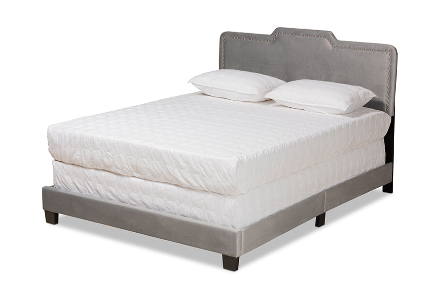 Baxton Studio Benjen Modern and Contemporary Glam Grey Velvet Fabric Upholstered Full Size Panel Bed