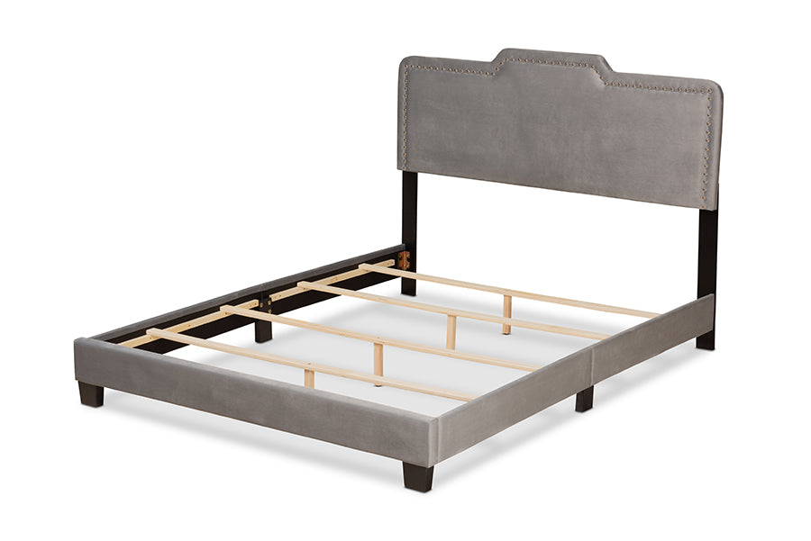 Baxton Studio Benjen Modern and Contemporary Glam Grey Velvet Fabric Upholstered Full Size Panel Bed