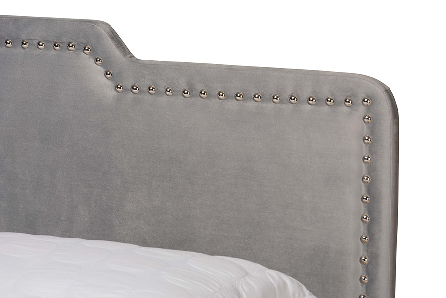Baxton Studio Benjen Modern and Contemporary Glam Grey Velvet Fabric Upholstered Full Size Panel Bed