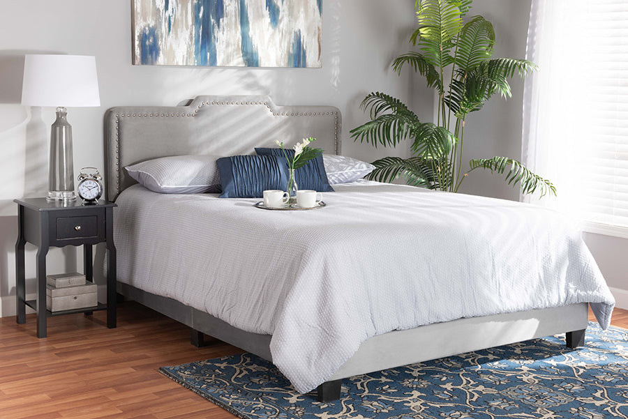 Baxton Studio Benjen Modern and Contemporary Glam Grey Velvet Fabric Upholstered Full Size Panel Bed