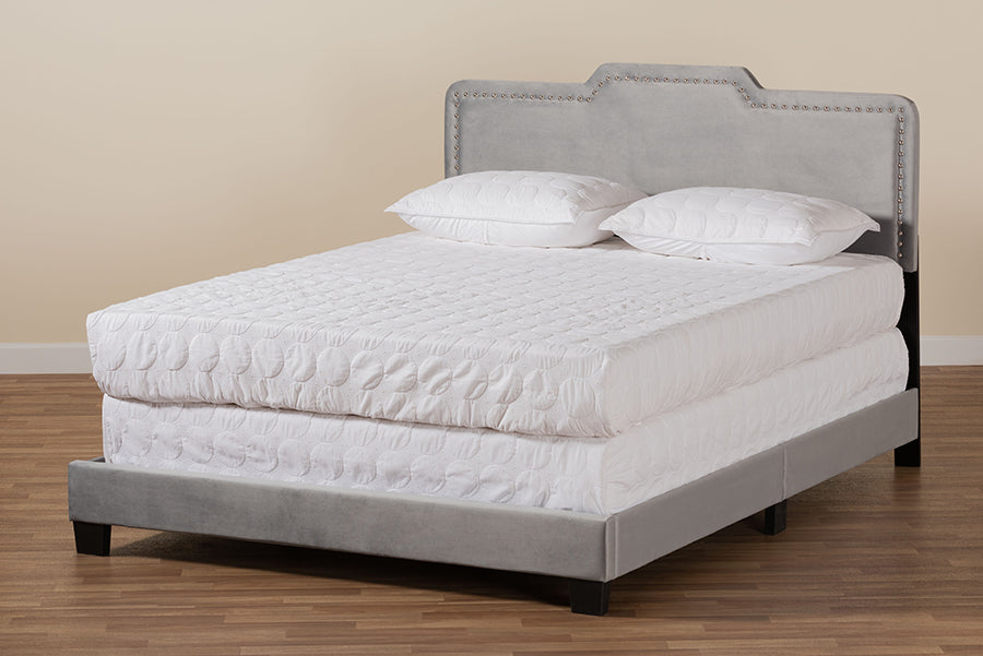 Baxton Studio Benjen Modern and Contemporary Glam Grey Velvet Fabric Upholstered Full Size Panel Bed