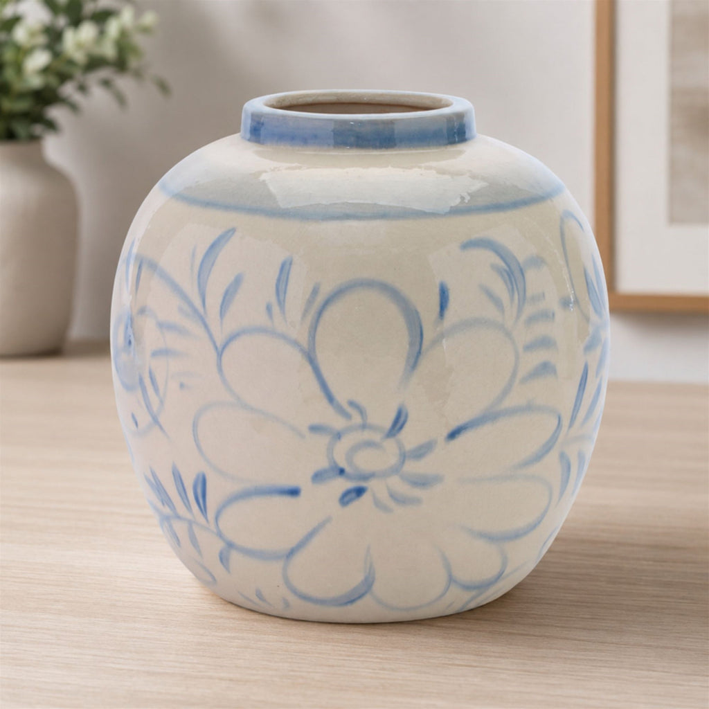 Floral Stoneware Vase 9.25"H