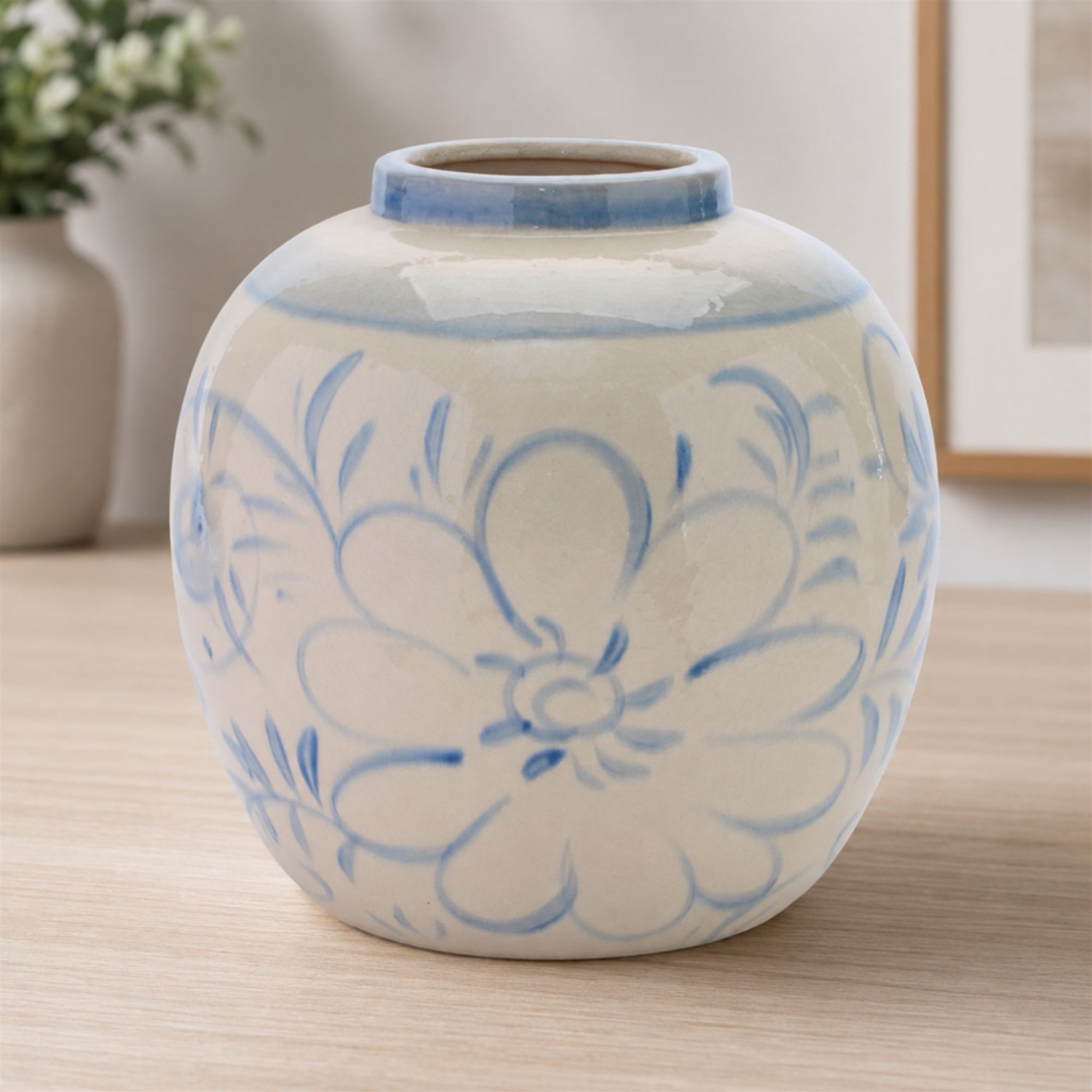 Floral Stoneware Vase 9.25"H