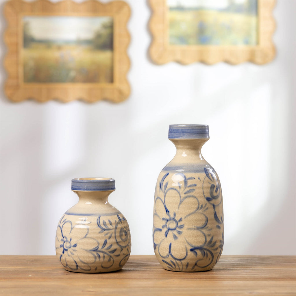 Floral Stoneware Vase 11"H