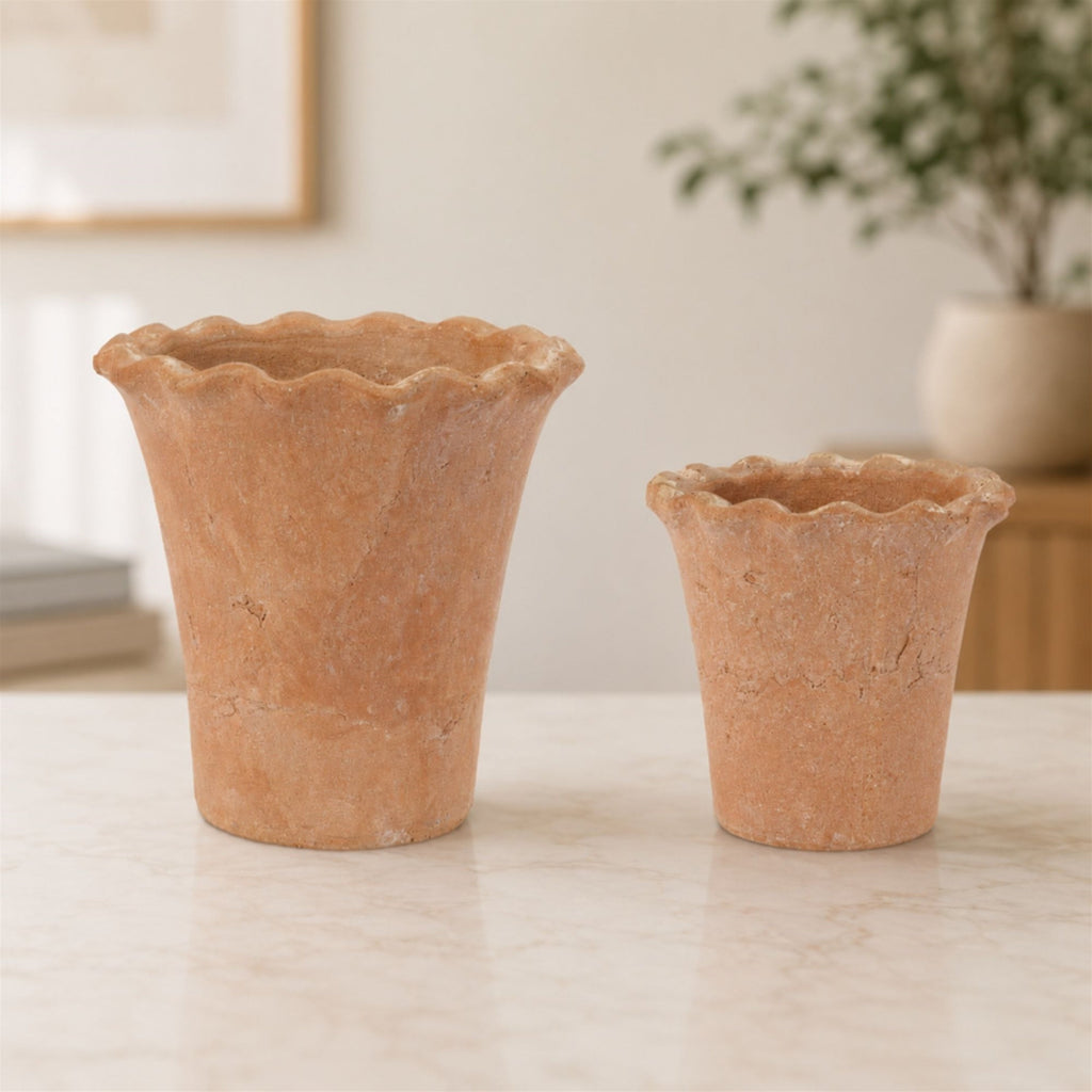 Scalloped Rim Terra Cotta Container (Set of 2)
