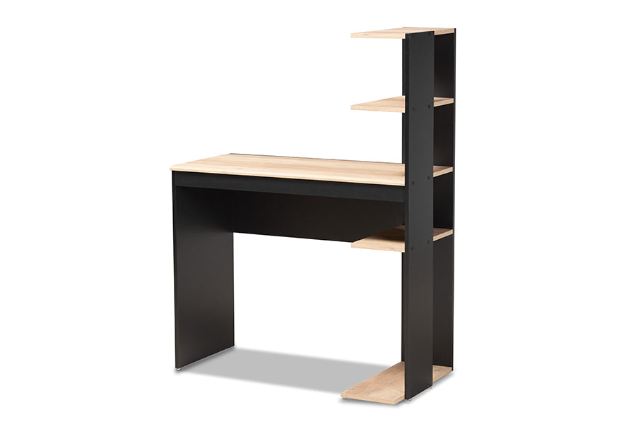 Baxton Studio Callahan Modern and Contemporary Two-Tone Dark Grey and Oak Finished Wood Desk with Shelves