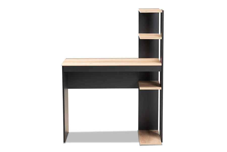 Baxton Studio Callahan Modern and Contemporary Two-Tone Dark Grey and Oak Finished Wood Desk with Shelves