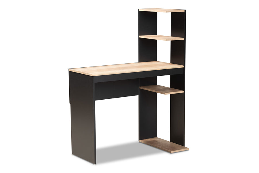 Baxton Studio Callahan Modern and Contemporary Two-Tone Dark Grey and Oak Finished Wood Desk with Shelves