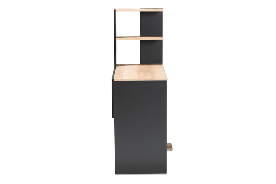 Baxton Studio Callahan Modern and Contemporary Two-Tone Dark Grey and Oak Finished Wood Desk with Shelves