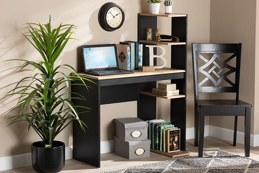Baxton Studio Callahan Modern and Contemporary Two-Tone Dark Grey and Oak Finished Wood Desk with Shelves