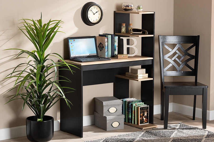 Baxton Studio Callahan Modern and Contemporary Two-Tone Dark Grey and Oak Finished Wood Desk with Shelves