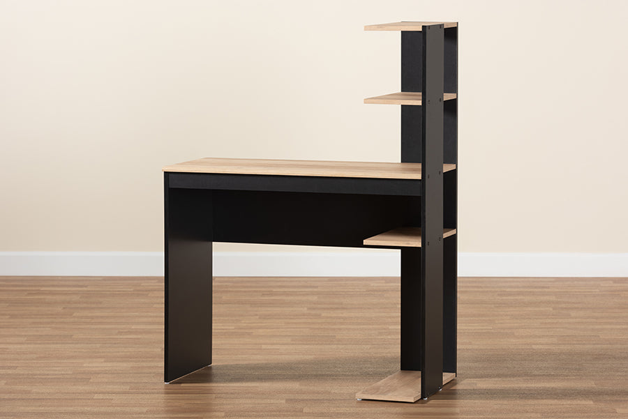 Baxton Studio Callahan Modern and Contemporary Two-Tone Dark Grey and Oak Finished Wood Desk with Shelves