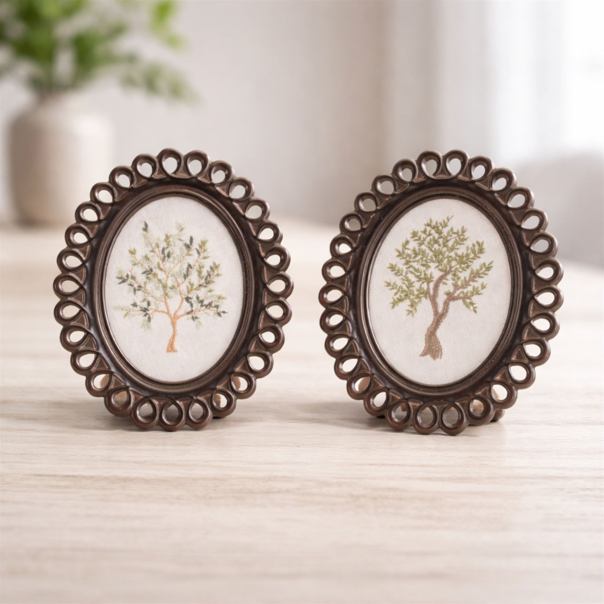 Embroidered Tree Tabletop Frame (Set of 2)