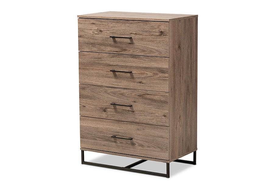 Baxton Studio Daxton Modern and Contemporary Rustic Oak Finished Wood 4-Drawer Storage Chest